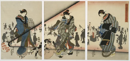 Nachtszene mit Mädchen, Tieren und Laternen, Mitte des 19. Jahrhunderts